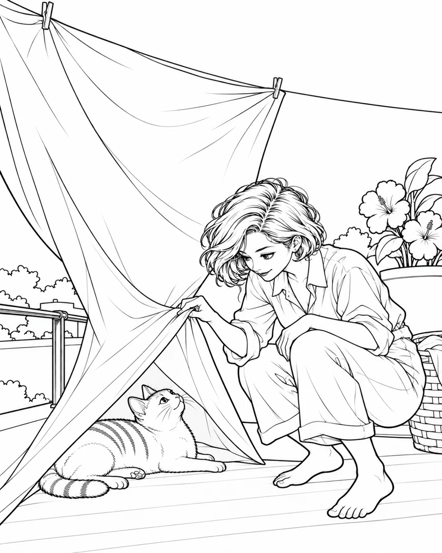 A breeze makes a little room beneath the sheet.