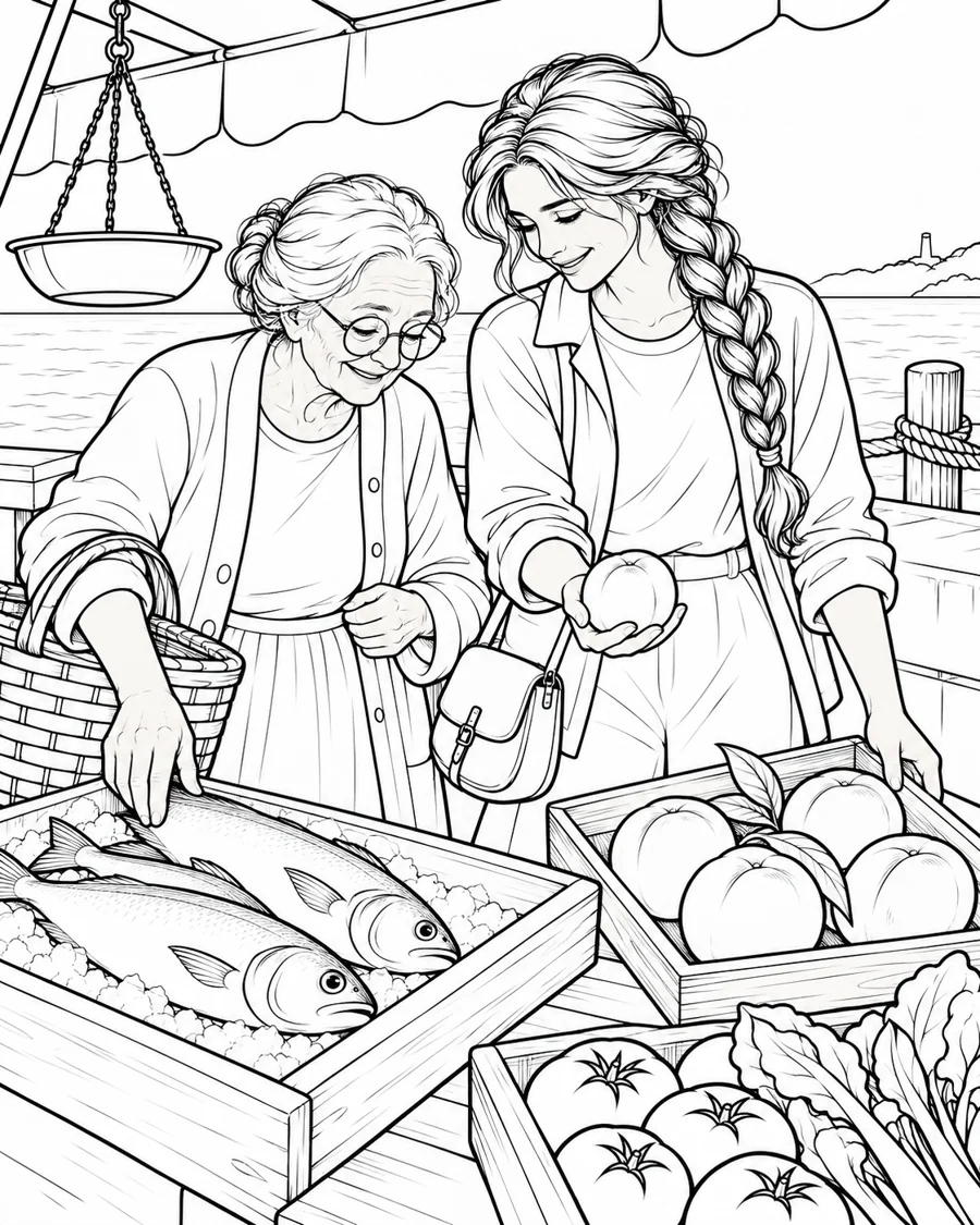 Peaches and supper waiting at the harbor market.