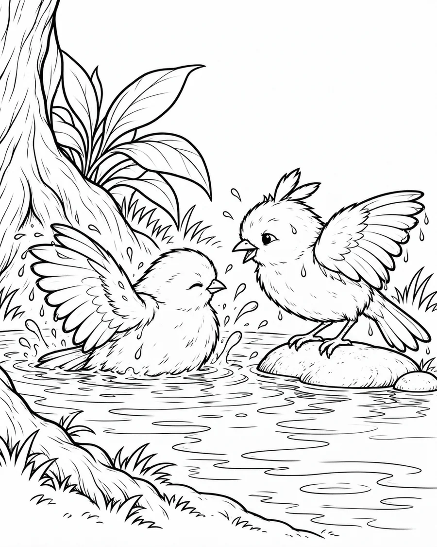 A shallow puddle becomes a place to play.